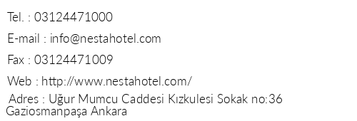 Nesta Hotel telefon numaralar, faks, e-mail, posta adresi ve iletiim bilgileri